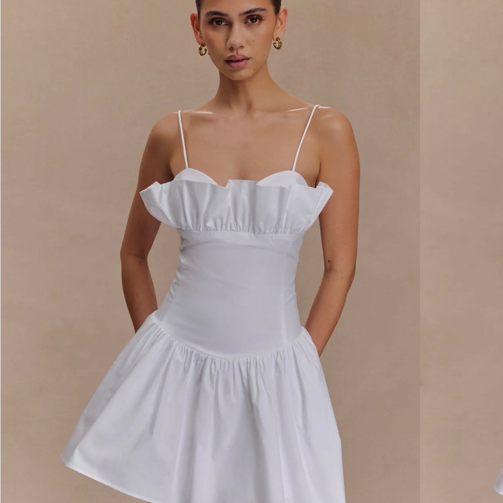 Meshki White Ruffle Mini Dress, XS, NWT